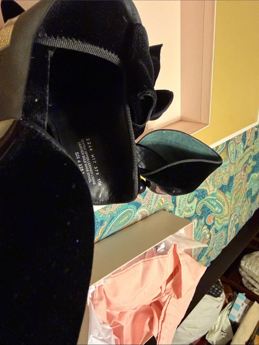 Tory Burch Black Velvet Pointed Toe Bow Flats